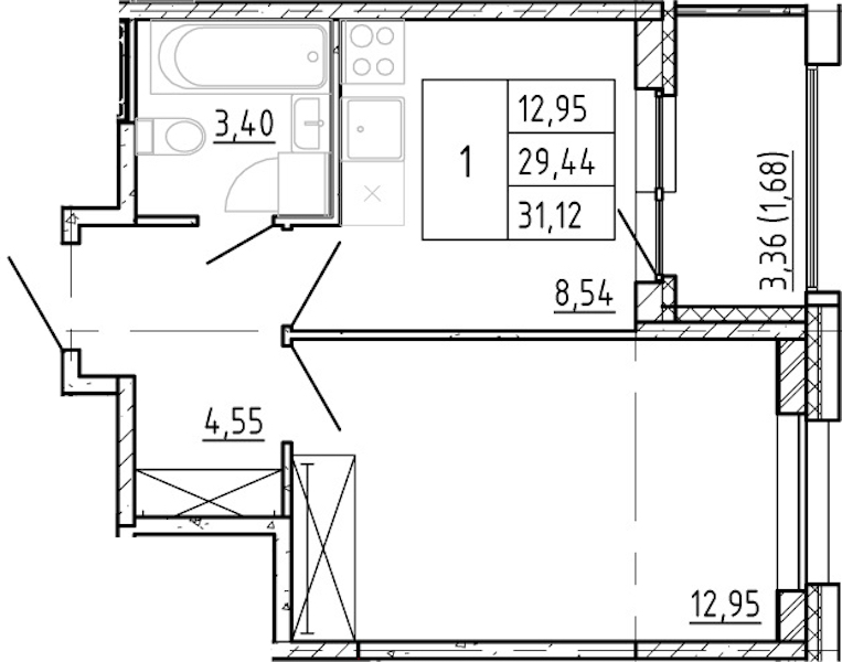 1-комнатная квартира 29.44 м², 7/12 эт., ЖК «Полис Новоселье»